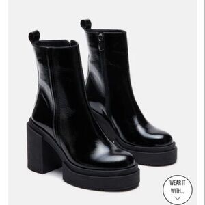 Patent ankle booties .